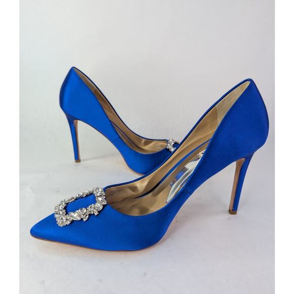 Badgley Mischka Electric Blue Cher Crystal Embellished Satin Pumps Size 11 - Picture 4 of 14